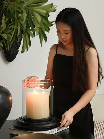 Shaped Large Wabi Candlestick Solid Wood Glass Cover Multi-core Candle French Restaurant Wedding Romantic Atmosphere Ornament
