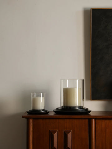 Shaped Large Wabi Candlestick Solid Wood Glass Cover Multi-core Candle French Restaurant Wedding Romantic Atmosphere Ornament