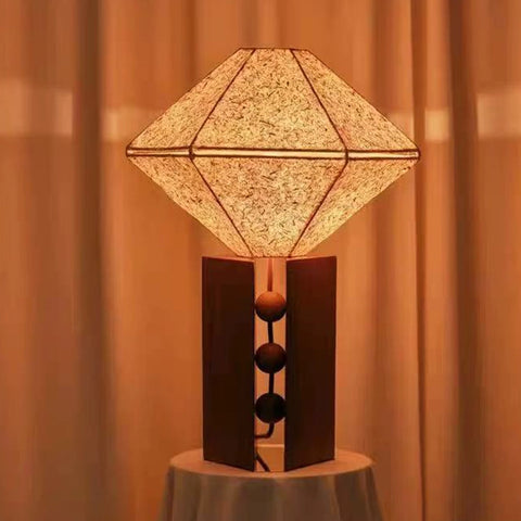 Retro High-end Bedside Lamp Bedroom Living Room Decoration Solid Wood Fabric Rhombus Study Desk Lamp