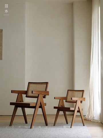 Wood | Chandigarh Pj Chair Wabi-sabi Medieval Furniture Teak Dining Chair Retro Rattan Solid Wood Study Chair