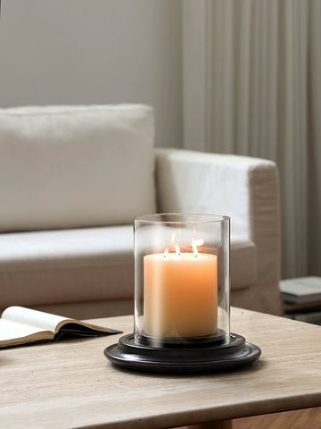 Shaped Large Wabi Candlestick Solid Wood Glass Cover Multi-core Candle French Restaurant Wedding Romantic Atmosphere Ornament