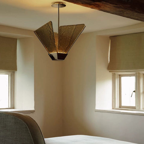 Fan Chandelier SHARD Antique Copper Snowflake Stone Glass Club Restaurant Light, Villa Bar Decorative Light