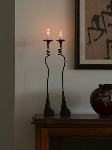 Formal Cast Iron Candlestick Ornaments Lily Wabi-sabi Style Black Metal Decoration Retro Side Cabinet Iron Candlestick Dining Table