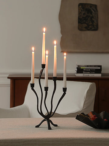 Formal French Medieval Style Chandelier Multi-head Candlestick Black Retro Cast Iron Art Candlelight Atmosphere Ornament