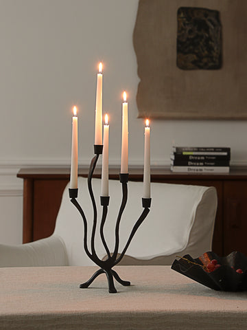 Shaped French Medieval Style Branch-shaped Multi-head Candlestick Black Retro Cast Iron Art Candlelight Atmosphere Ornament