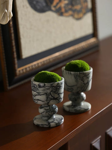 High-end Antique-style Marble Moss Scented Candle Holder - Decorative Accent for Show Homes, Coffee Tables, and Living Rooms