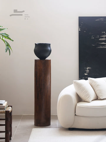 Shaped Medieval Solid Wood Pier Base Circular Pillar Sculpture Table Bed and Breakfast Living Room Sofa Side Decoration Flower Utensils