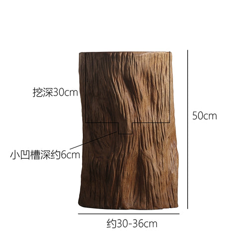 Shape on The Wabi Silent Wind Green Plant Floor Flower Device Solid Wood Whole Digging Flower Barrel B & B Retro Large Vase Decorative Ornament
