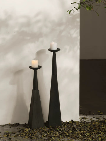 Shaped Wabi Candle Holder Solid Wood Carbonized Japanese Retro Old Chinese Zen Floor Candle Holder Decorative Ornament