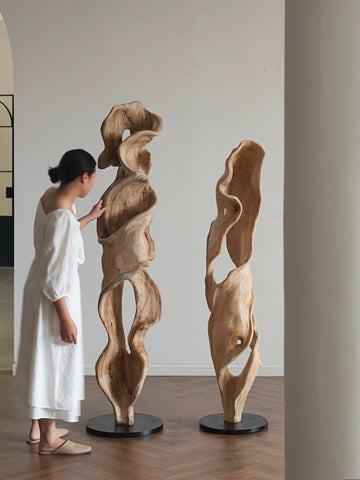 "formal Original" "muyu·flowing" Wood Carving Ornaments Floor-standing Decorative Sales Office Entrance Sculpture Artwork