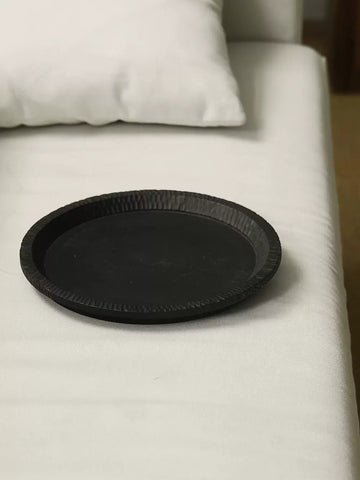 Shaped Wabi Wind Carbonized Wood Restaurant Tray Round Solid Wood Handmade Wabi Sabi Fruit Plate Jewelry Storage Plate