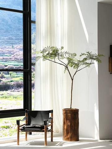 Supershaped Wabi-sabi Style Green Plant Floor-standing Flower Pot Solid Wood Whole Dug Flower Bucket B&b Retro Large Vase Decorative Ornaments