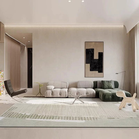 Cream Wind Carpet Living Room Green Coffee Table Blanket Geometric Pattern Modern Simple High-grade Light Luxury Short Hair Blended Blanket Surface