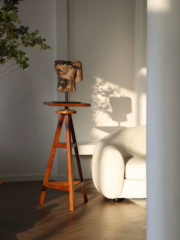 Shape Medieval Flower Stand Tripod Solid Wood Base Double-layer Storage Living Room Model House Bed and Breakfast Floor Sculpture Table Flower Table