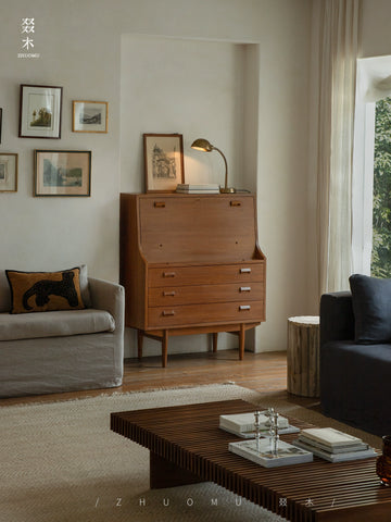 Vintage-inspired Danish Designer Solid Wood Secretary Cabinet Bedroom Storage Cabinet Vintage Dressing Table