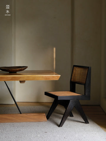 Wood/Chandigarh Chair | Solid Wood Rattan Chair PJ Chair Japanese Wabi Sansi Style Medieval Furniture Backrest Dining Chair