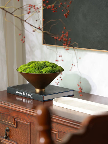 Superspiritual Immortal Moss Bonsai Wabi-sabi Medieval Golden Flower Vessel Sales Office Hotel Lobby Negotiation Table Decorative Ornaments