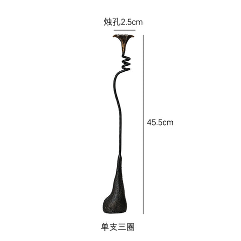 Shape Cast Iron Candlestick Ornament Lily Wabi Black Metal Decoration Retro Side Cabinet Wrought Iron Candlestick Dining Table