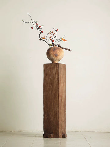 Supershaped Wabi-sabi Style Solid Wood Pier Base Pillar Feng Zheyuan Vase Living Room Entrance Wood Carving Chinoiserie Landscaping Ornaments