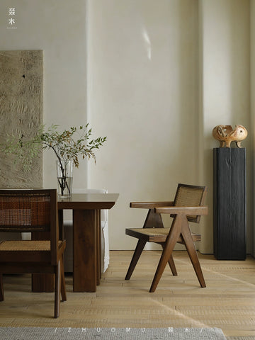 Wood | Chandigarh Pj Chair Wabi-sabi Medieval Furniture Teak Dining Chair Retro Rattan Solid Wood Study Chair
