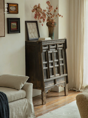 Antique Chinese Warp Cabinet\ Ming and Qing Classical Wabi Sanfeng Entrance Cabinet Living Room Locker Decorative Cabinet