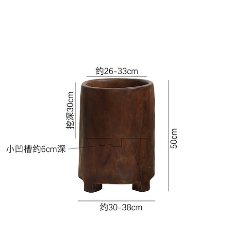 Shape on The Wabi Silent Wind Green Plant Floor Flower Device Solid Wood Whole Digging Flower Barrel B & B Retro Large Vase Decorative Ornament