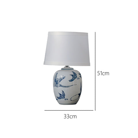 Shaped French Chinese Style Blue and White Ceramic Desk Lamp, Living Room, Bedroom, Sofa Corner, Nanyang Bedside Ambient Lamp