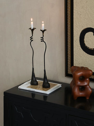 Formal Cast Iron Candlestick Ornaments Lily Wabi-sabi Style Black Metal Decoration Retro Side Cabinet Iron Candlestick Dining Table