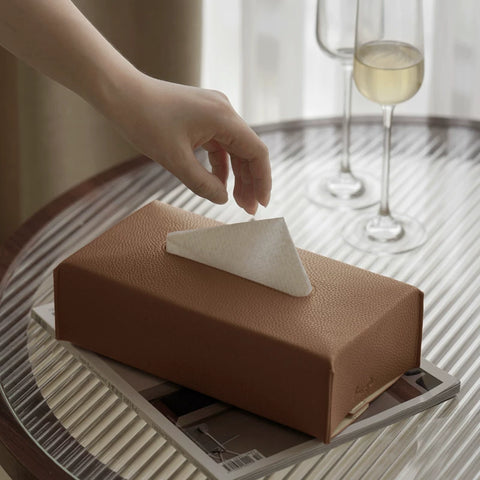 Modern Minimalist Leather Tissue Box - Desk, Home, Living Room, Coffee Table Tissue Holder & Decorative Storage Box