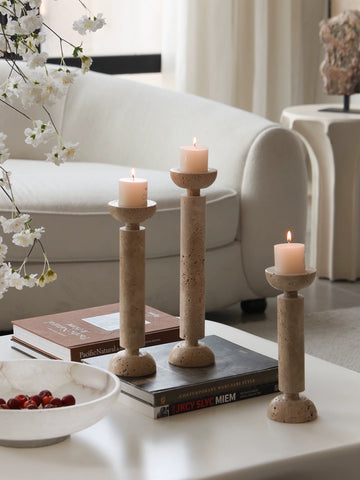 French Medieval Style Natural Travertine Candlestick Table Atmosphere Artifact Candlelight Dinner Candle Cup