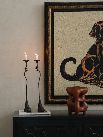 Formal Cast Iron Candlestick Ornaments Lily Wabi-sabi Style Black Metal Decoration Retro Side Cabinet Iron Candlestick Dining Table