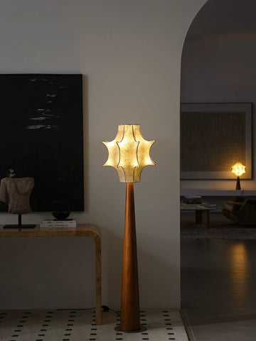 Middle and Ancient Silk Desk Lamp Retro Solid Wood Floor Lamp Living Room Next To Sofa Study Tea Room Wabi-sandy Lamp