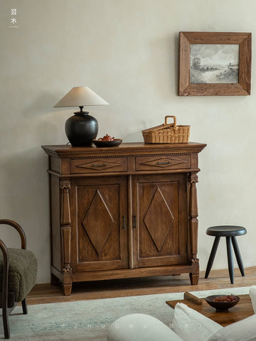 Nanyang Vintage Wabi-Sabi Teak Solid Wood Sideboard Living Room Hallway Cabinet Storage Unit