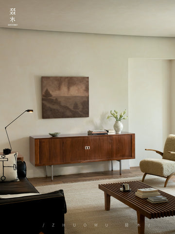 Side Cabinet Medieval Retro Style Vintage Dining Side Cabinet Living Room Rolling Shutter Door TV Cabinet