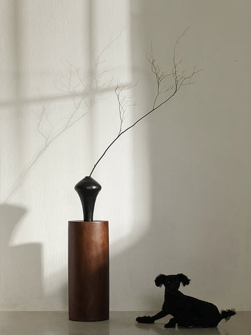 Shape on The Wabi-sandy Wind Solid Wood Base Round Medieval Style Sculpture Table Japanese-style Home Camphor Wood Pier Floor Ornament