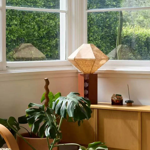 Retro High-end Bedside Lamp Bedroom Living Room Decoration Solid Wood Fabric Rhombus Study Desk Lamp