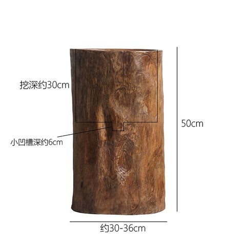 Shape on The Wabi Silent Wind Green Plant Floor Flower Device Solid Wood Whole Digging Flower Barrel B & B Retro Large Vase Decorative Ornament