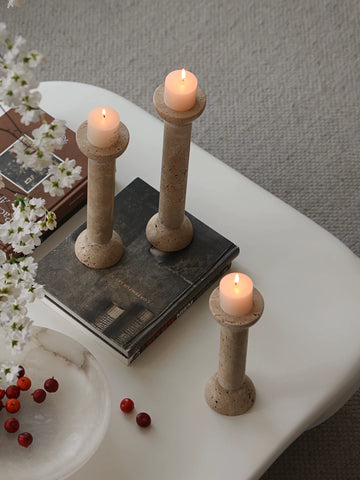 French Medieval Style Natural Travertine Candlestick Table Atmosphere Artifact Candlelight Dinner Candle Cup
