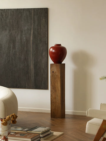 Medium-ancient Style Carmine in Shape, Large Jar, Vase, Retro Solid Wood Base, Floor-to-ceiling Decoration in The Sales Office