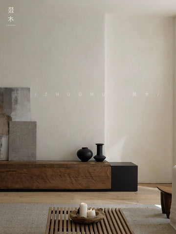 Industrial-Style TV Cabinet Japanese Wabi-Sabi Aesthetic Creative Designer for Guesthouses and Hotels Solid Wood Platform Cabinet