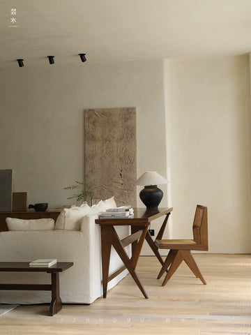 Wood/Chandigarh Chair | Solid Wood Rattan Chair PJ Chair Japanese Wabi Sansi Style Medieval Furniture Backrest Dining Chair