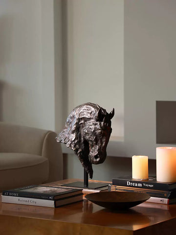 Supernatural Medieval Horse Head Imitation Bronze Sculpture French Black Horse Ink Charm Living Room Good Luck Housewarming Gift Decoration Ornaments