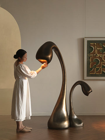 Shape French Bud Sculpture Floor Lamp FRP Stepless Dimming Living Room Bedroom Natural Growth Ambient Light