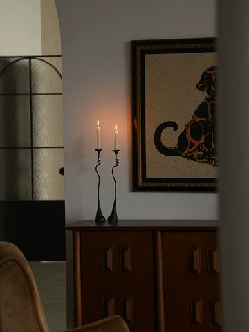 Formal Cast Iron Candlestick Ornaments Lily Wabi-sabi Style Black Metal Decoration Retro Side Cabinet Iron Candlestick Dining Table