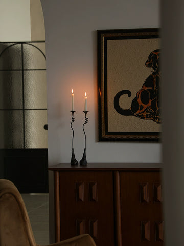 Shape Cast Iron Candlestick Ornament Lily Wabi Black Metal Decoration Retro Side Cabinet Wrought Iron Candlestick Dining Table