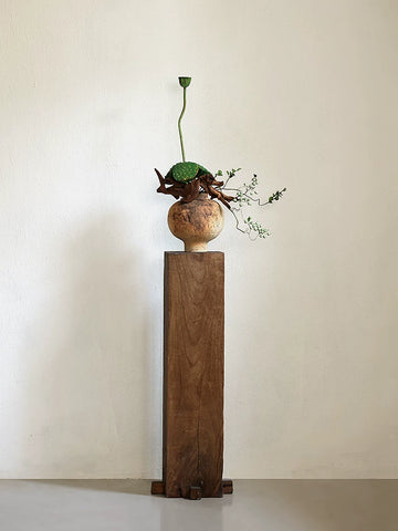 Supershaped Wabi-sabi Style Solid Wood Pier Base Pillar Feng Zheyuan Vase Living Room Entrance Wood Carving Chinoiserie Landscaping Ornaments