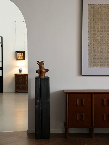 Solid Wood Sculpture Ornament Floor-to-ceiling Carbonized Wood Pillar, Wabi-sabi Wind Entrance Staircase Corner Pier