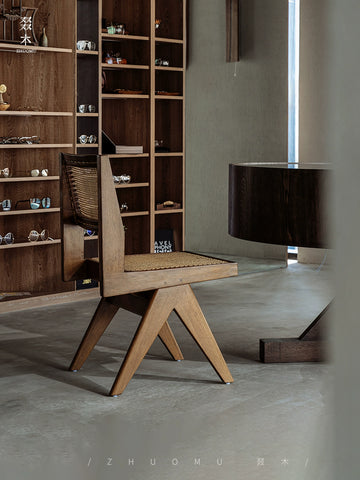 Wood/Chandigarh Chair | Solid Wood Rattan Chair PJ Chair Japanese Wabi Sansi Style Medieval Furniture Backrest Dining Chair