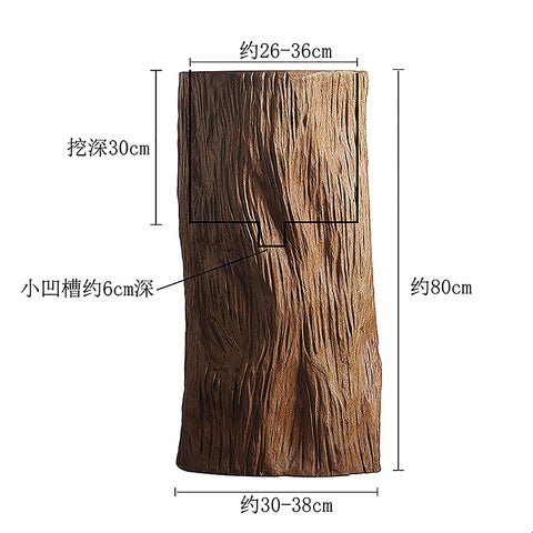 Shape on The Wabi Silent Wind Green Plant Floor Flower Device Solid Wood Whole Digging Flower Barrel B & B Retro Large Vase Decorative Ornament