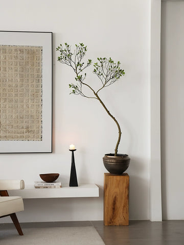 Shape on The Wabi, Wind Shine Mountain White Simulation Green Plant Tea Room Guest Dining Room Bonsai Rust Ceramic Vase Living Room Ornament